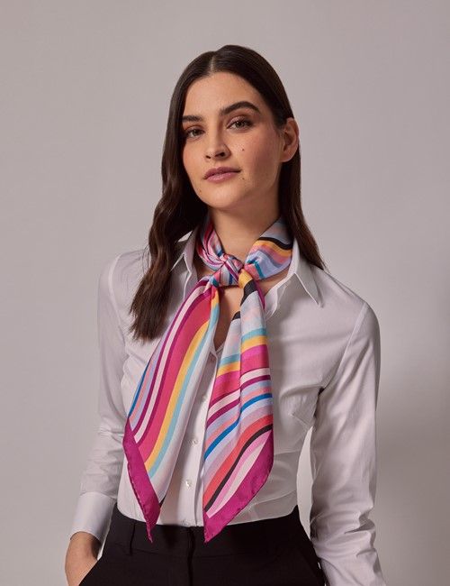 Pink Abstract Multi Colour Stripe Neck Scarf - 100% Silk-preview