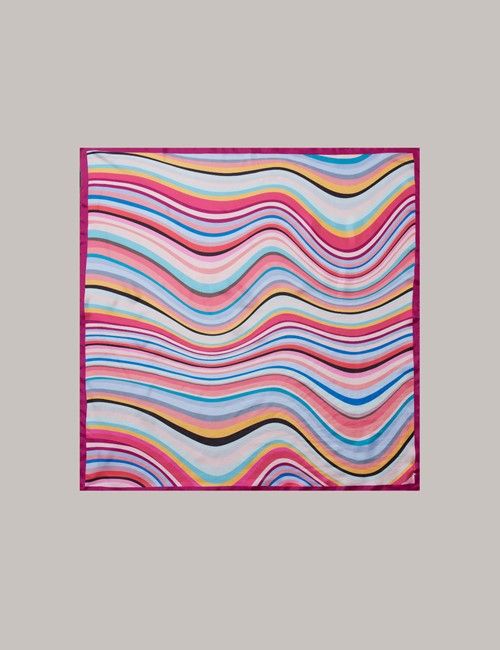 Pink Abstract Multi Colour Stripe Neck Scarf - 100% Silk