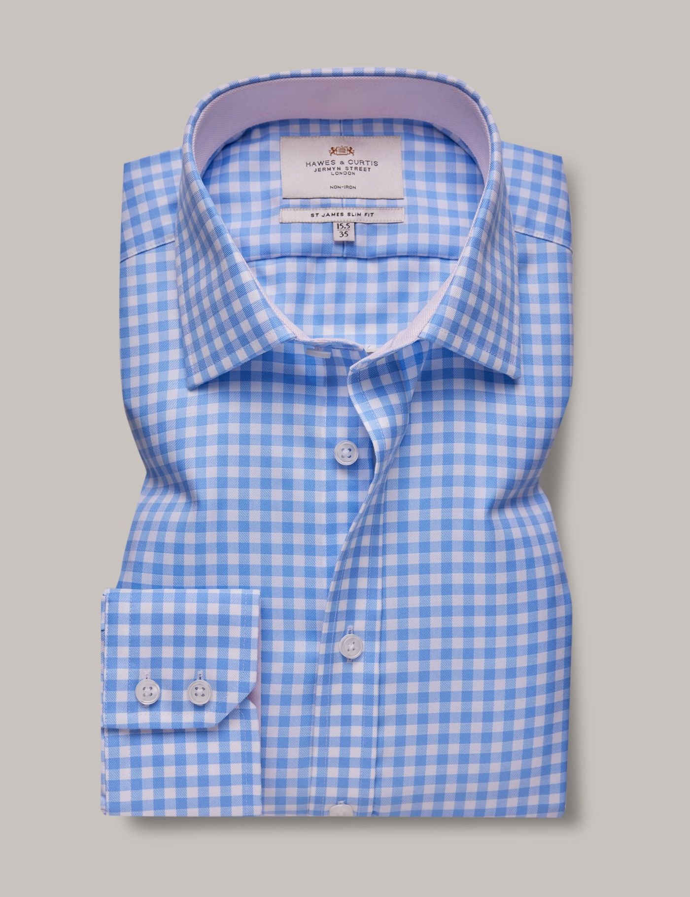 Slim Fit Blue & White Bold Plaid Non-Iron Shirt