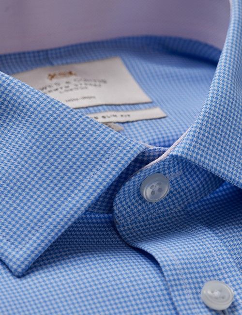 Non-Iron Blue & White Dogtooth Slim Shirt - Contrast Detail-preview