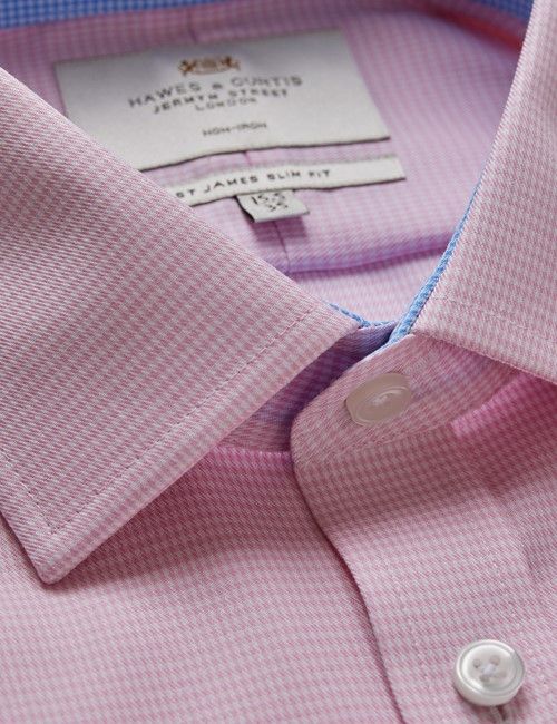 Non-Iron Pink & White Dogtooth Slim Shirt - Contrast Detail-preview