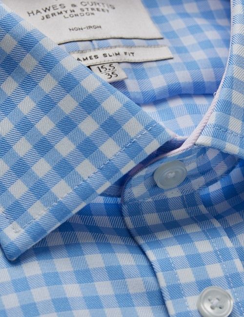 Non-Iron Blue & White Plaid Slim Shirt - Contrast Detail-preview