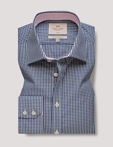 Non-Iron Navy & White Check Slim Shirt With Contrast Detail-preview1