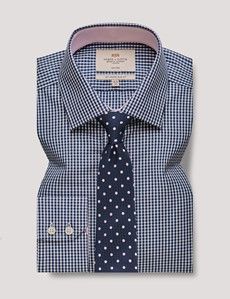 Non-Iron Navy & White Check Slim Shirt With Contrast Detail-preview2