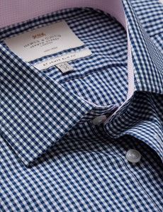 Non-Iron Navy & White Check Slim Shirt With Contrast Detail