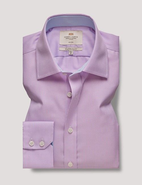 Non-Iron Lilac & White Dogtooth Slim Shirt - Contrast Detail-preview
