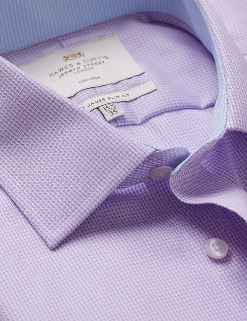 Non-Iron Lilac & White Dogtooth Slim Shirt - Contrast Detail