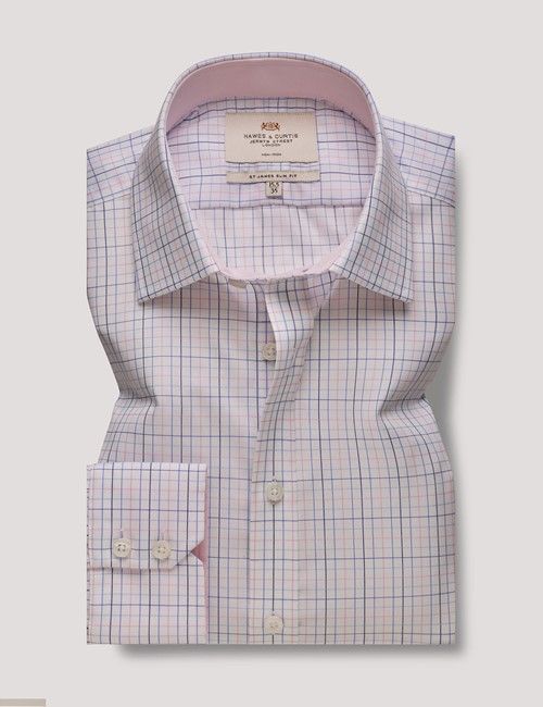 Non-Iron Blue & Pink Multi Check Slim Shirt - Contrast Detail-preview