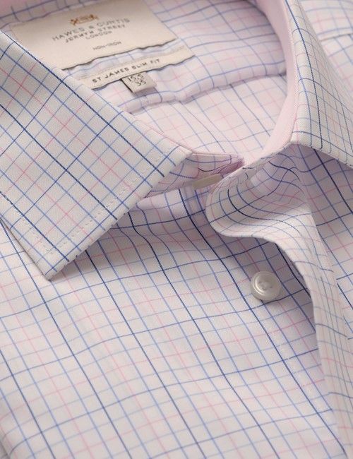 Non-Iron Blue & Pink Multi Check Slim Shirt - Contrast Detail