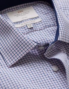 Non-Iron Pink & Navy Multi Check Slim Shirt With Contrast Detail