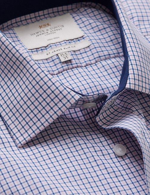 Non-Iron Pink & Navy Multi Check Slim Shirt With Contrast Detail