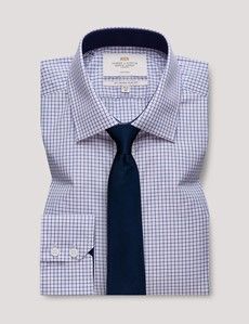 Non-Iron Pink & Navy Multi Check Slim Shirt With Contrast Detail-preview2