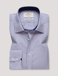 Non-Iron Pink & Navy Multi Check Slim Shirt With Contrast Detail-preview1