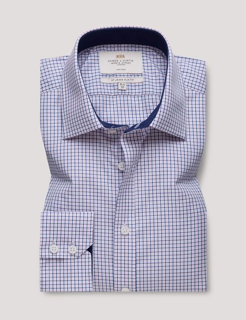 Non-Iron Pink & Navy Multi Check Slim Shirt With Contrast Detail-preview
