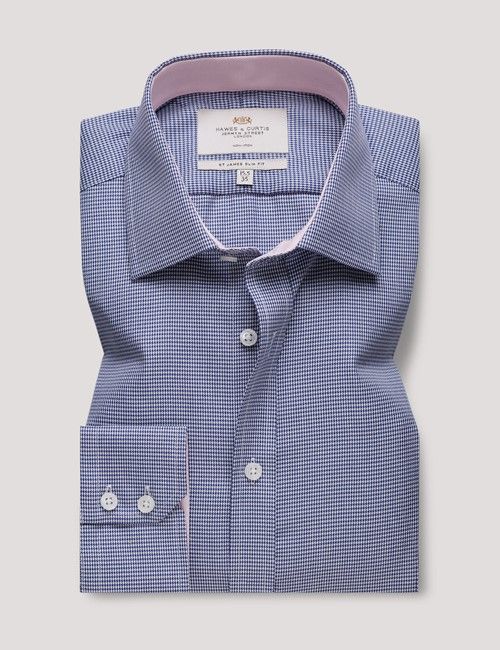 Slim Fit Navy & White Dogtooth Non-Iron Shirt-preview