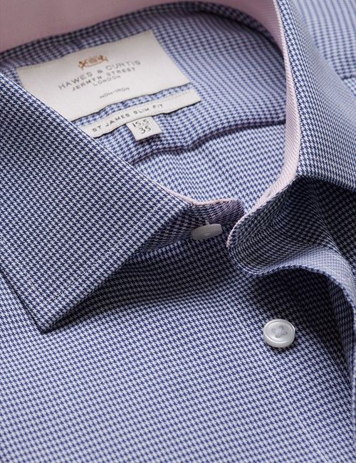 Slim Fit Navy & White Dogtooth Non-Iron Shirt