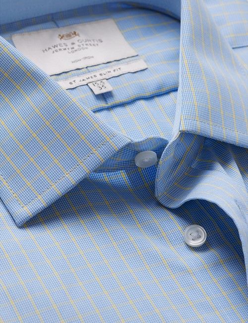 Non-Iron Blue & Yellow Check Slim Shirt - Contrast Detail