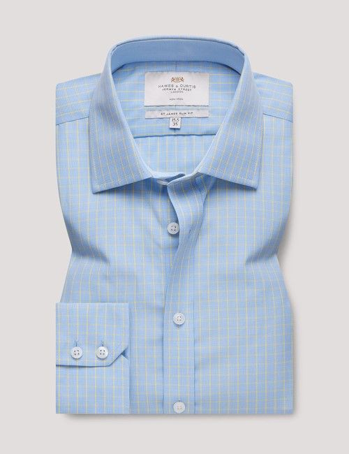 Non-Iron Blue & Yellow Check Slim Shirt - Contrast Detail-preview