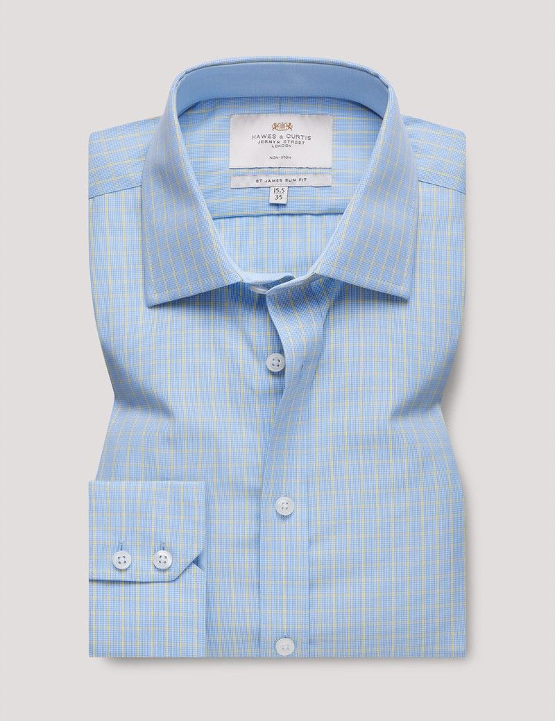 Slim Fit Blue & Yellow Plaid Non-Iron Shirt-preview