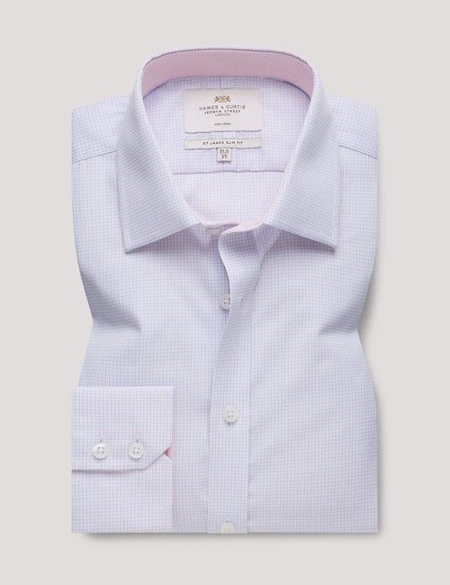 Non-Iron Blue & Pink Mini Check Slim Shirt - Contrast Detail-preview