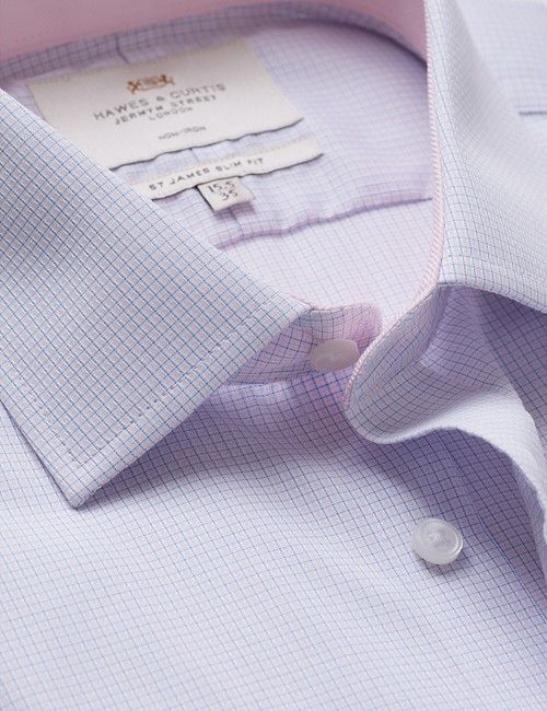 Non-Iron Blue & Pink Mini Check Slim Shirt - Contrast Detail