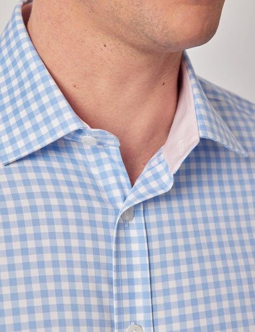 Non-Iron Blue & White Check Slim Shirt - Contrast Detail-preview