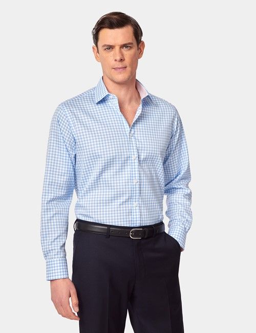 Slim Fit Blue & White Plaid Non-Iron Shirt
