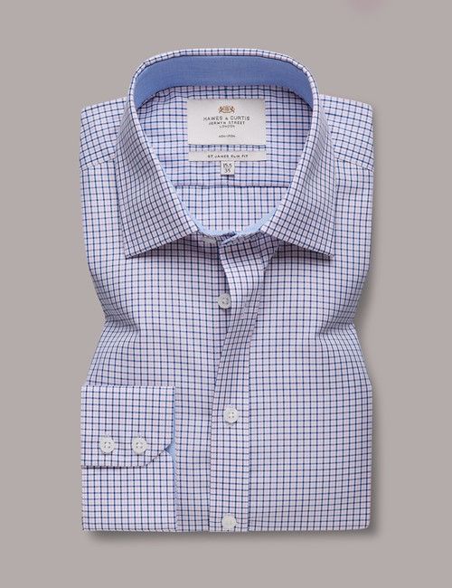 Non-Iron Pink & Navy Check Slim Fit Shirt - Contrast Detail-preview