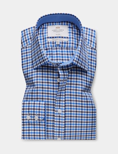 Slim Fit Blue & Brown Plaid Non-Iron Shirt-preview