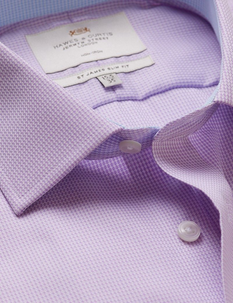 Slim Fit Lilac & White Dogtooth Non-Iron Shirt