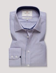 Slim Fit Pink & Navy Check Non-Iron Shirt - Contrast Detail