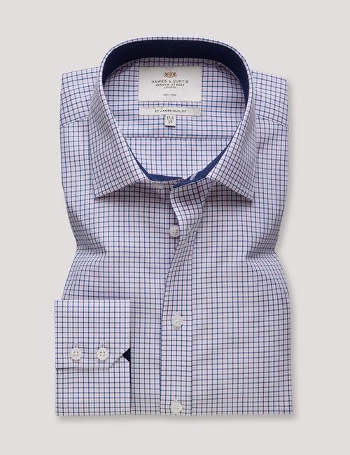 Non-Iron Pink & Navy Multi Check Slim Fit Shirt - Contrast Detail-preview