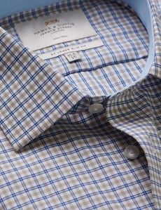 Slim Fit Blue & Brown Check Non-Iron Shirt - Contrast Detail
