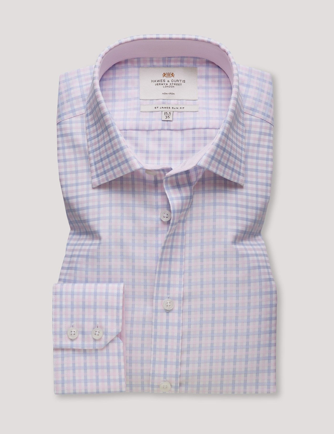 Slim Fit Blue & Pink Check Non-Iron Shirt - Contrast Detail-preview