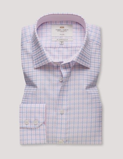 Non-Iron Blue & Pink Multi Check Slim Fit Shirt - Contrast Detail-preview