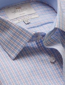 Slim Fit Blue & Red Check Non-Iron Shirt - Contrast Detail