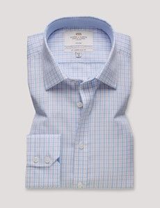 Slim Fit Blue & Red Check Non-Iron Shirt - Contrast Detail
