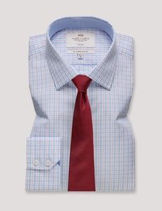 Slim Fit Blue & Red Check Non-Iron Shirt - Contrast Detail