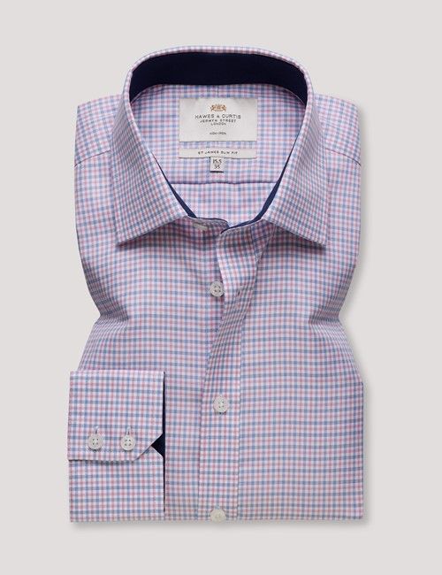 Non-Iron Red & Navy Multi Check Slim Fit Shirt - Contrast Detail-preview