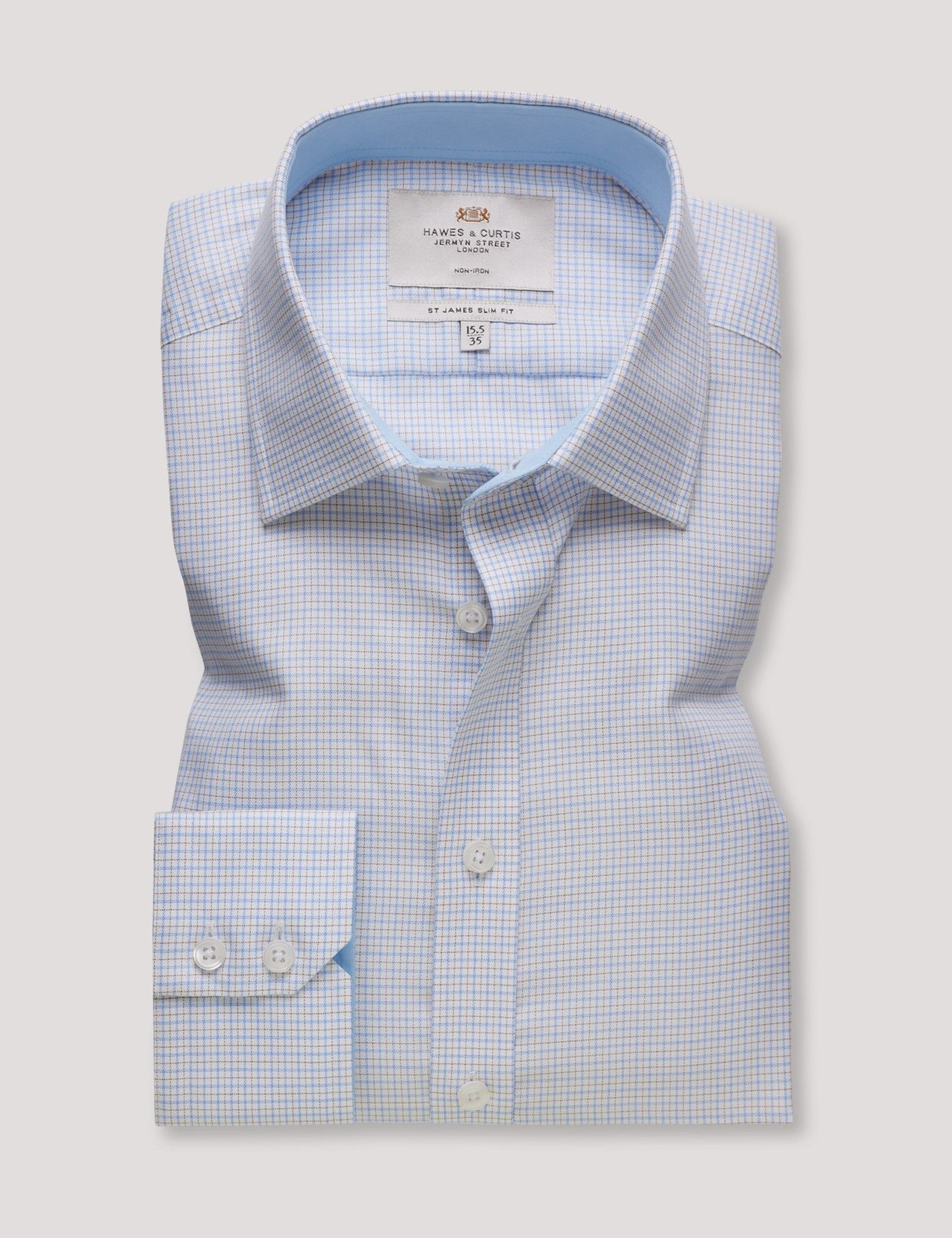 Slim Fit Blue & Yellow Check Non-Iron Shirt - Contrast Detail-preview