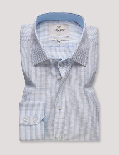 Non-Iron Blue & Yellow Multi Check Slim Fit Shirt - Contrast Detail-preview