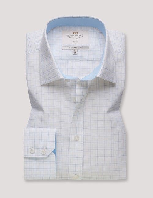 Non-Iron Blue & Yellow Multi Check Slim Fit Shirt - Contrast Detail-preview