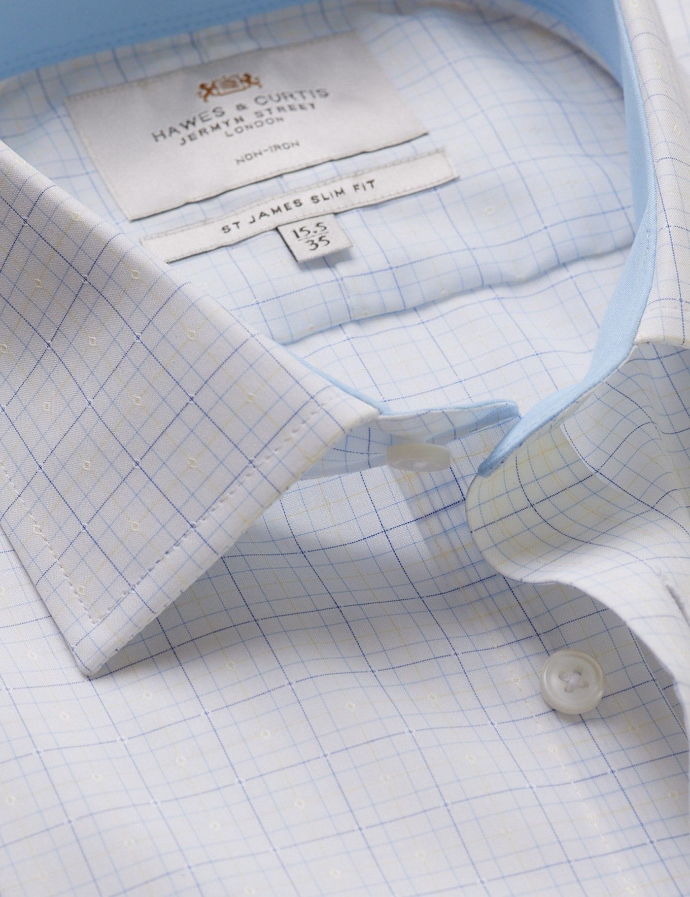 Slim Fit Blue & Yellow Check Non-Iron Shirt - Contrast Detail