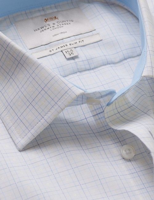 Non-Iron Blue & Yellow Multi Check Slim Fit Shirt - Contrast Detail