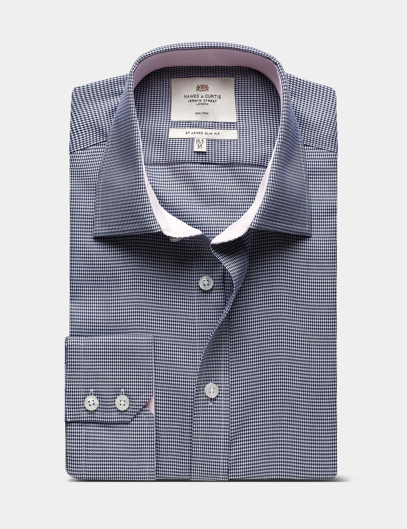 Slim Fit Navy & White Dogtooth Non-Iron Shirt - Contrast Detail-preview