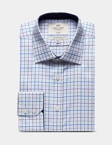 Slim Fit Purple & White Check Non-Iron Shirt - Contrast Detail