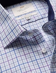Slim Fit Purple & White Check Non-Iron Shirt - Contrast Detail