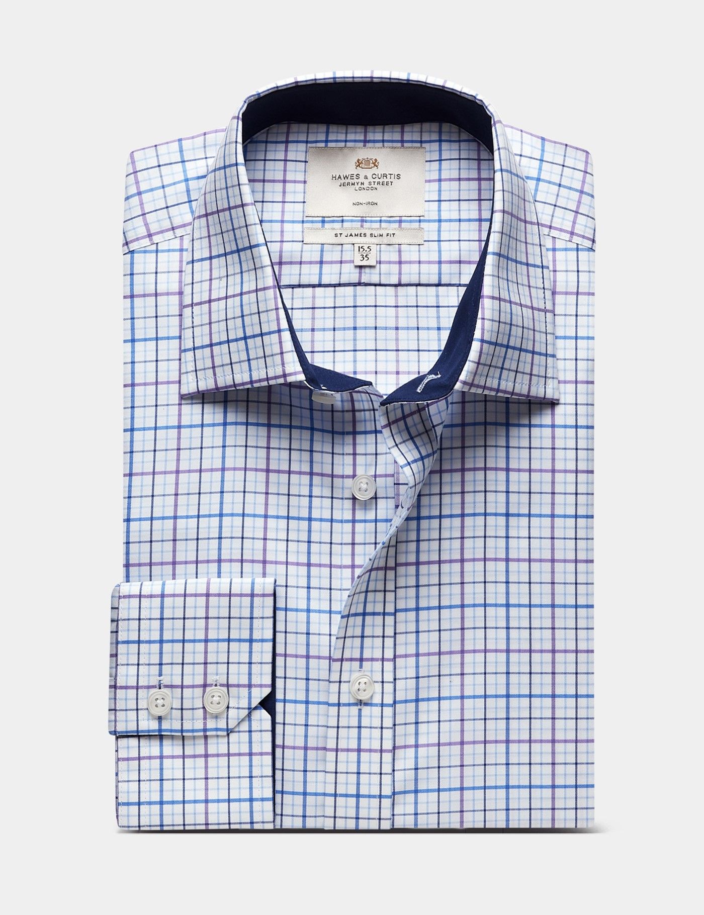 Slim Fit Purple & White Check Non-Iron Shirt - Contrast Detail-preview