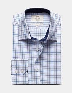 Slim Fit Purple & White Check Non-Iron Shirt - Contrast Detail