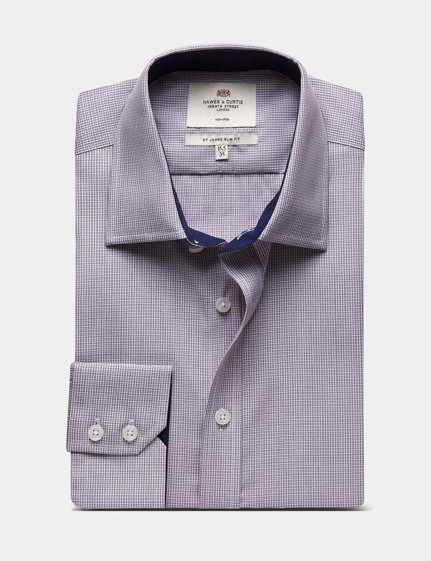 Slim Fit Red & Navy Check Non-Iron Shirt - Contrast Detail-preview